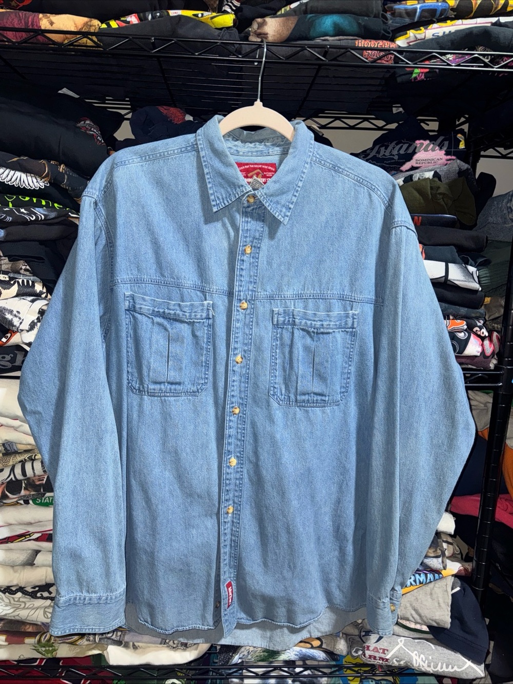 Vintage Marlboro Denim Shirt Men's Large Chest Pockets Long Sleeve Made in USA